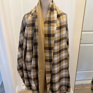 AQUA BROWN CHECKERED SHALL WITH ARM HOLES NWOT